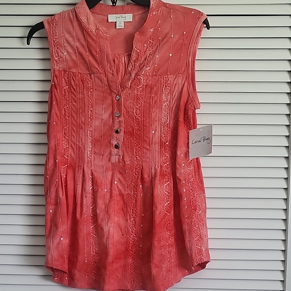 Carol Rose Sleeveless Coral Blouse